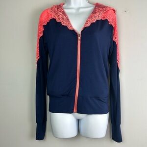 Beach Bunny Lounge Unzip Me SM Hoodie Navy Orange Lace Pockets Modal Sweater USA